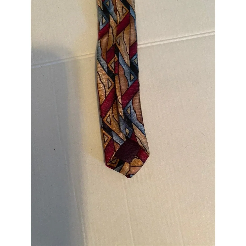 Vodka by Stonehenge Mens Silk Tie Geometric Abstract Gold Burgundy Blue